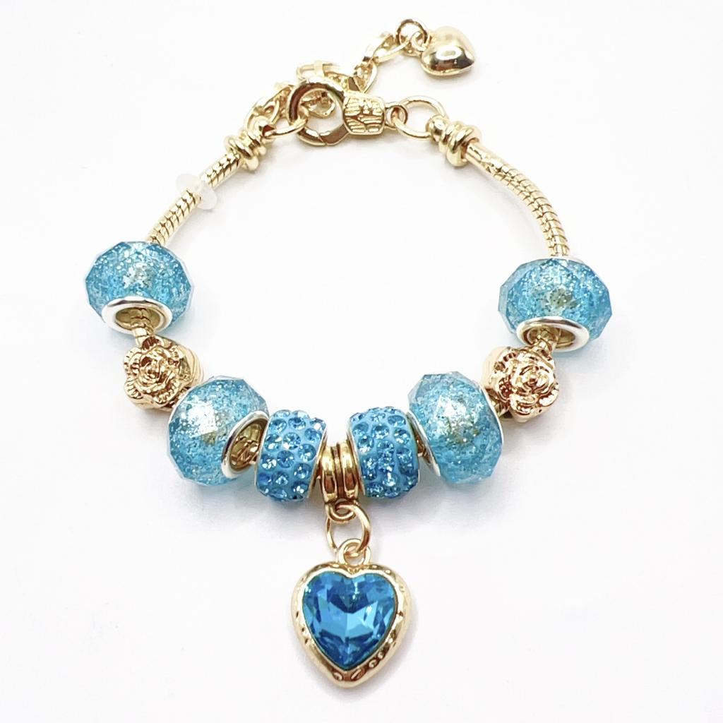 High Quality Gold Plated Crystal Rhinestone Lotus Flower Charm Bracelet Large Hole Beads Pink Flower Pendant Adjustable DIY