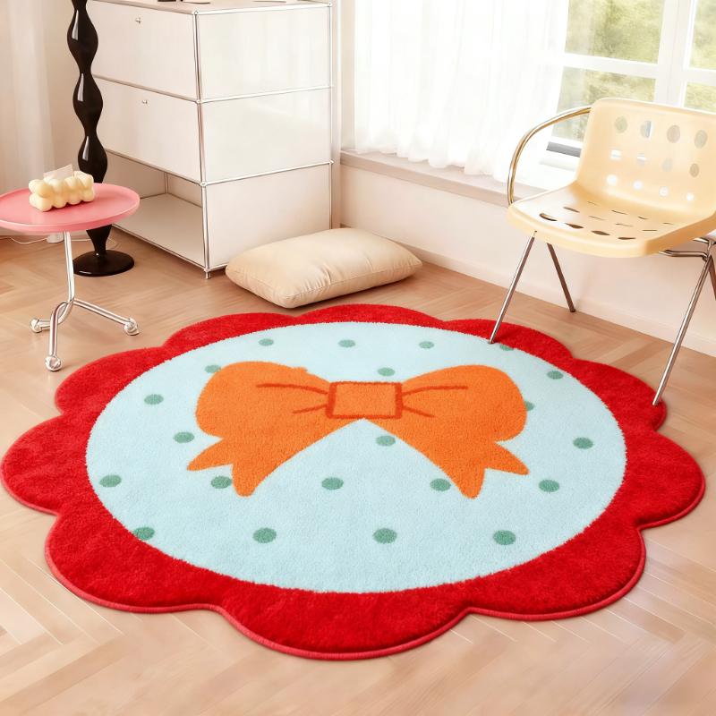 Cream Style Carpets for Living Room Pink Bow Bedroom Decor Plush Carpet Fluffy Soft Ins Girly Rug Home Flower Shape Thicken Mat