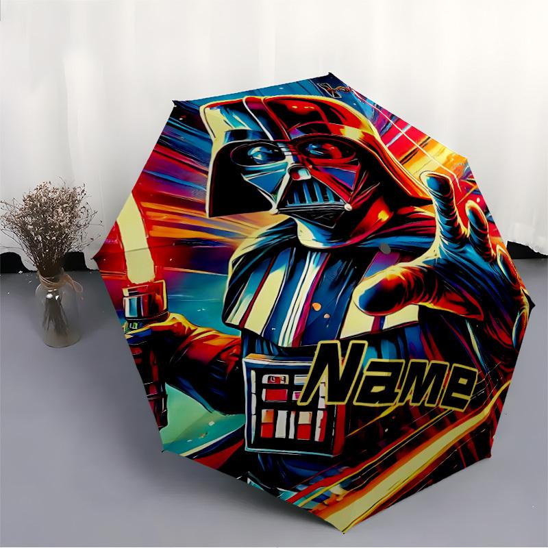 1pc Darth Vader, Lightsaber Custom Name Automatic Folding Umbrella - Compact 8-Rib Design, Durable Plastic & Iron, Daily Use 024