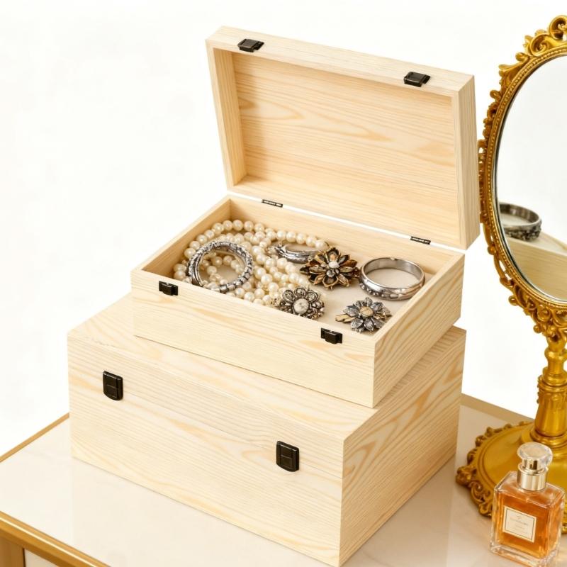 DIY Unfinished Wood Storage Box Large Unfinished Wooden Box with Hinged Lid and Front Clasp for Arts Gifts Jewelry
