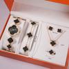Women Quartz Watch Necklace Ring Jewelry Gift Set Watches Gift Set with Ruby Earrings for Wedding and Party Gift Set