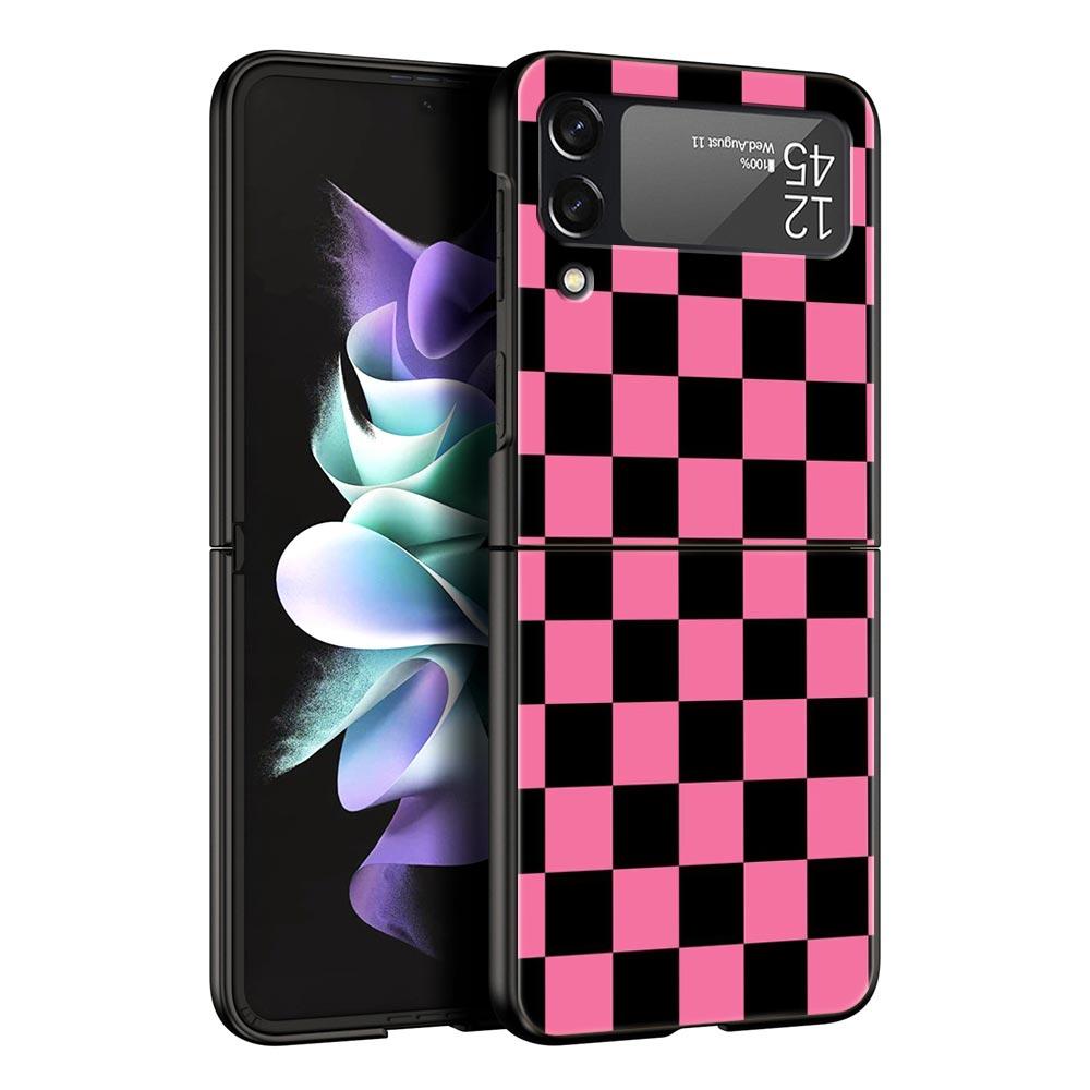Schachbrett karierte Schachbrett Handyhülle für Samsung Galaxy Z Flip 3 4 5 6 Faltbar Für Samsung Z Flip4 Flip5 PC Hartschalenhülle