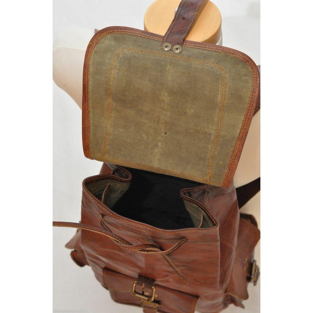 20'' Goat Leather Backpack Travel Rucksack Luggage Camping Bag Genuine Brown