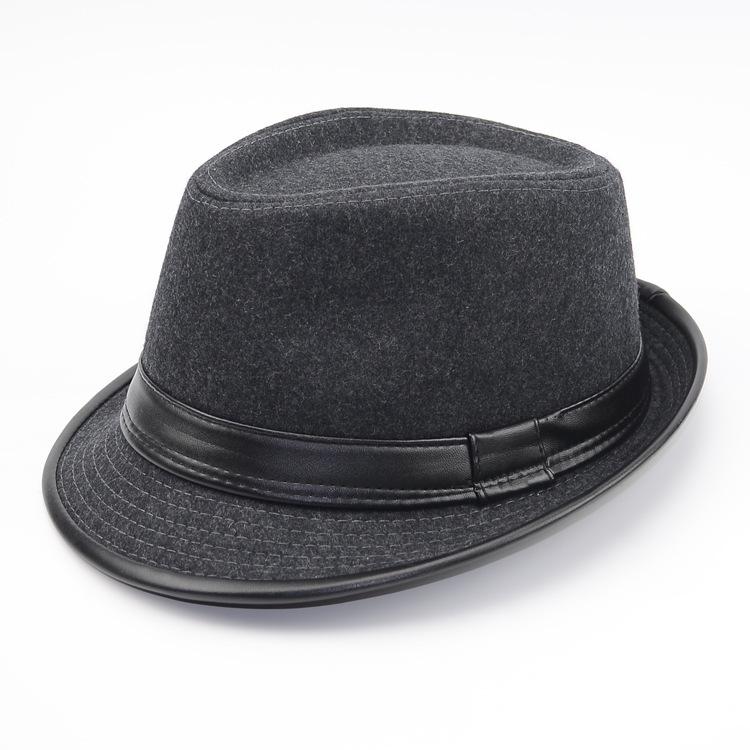 Men's Korean Style Black Wool Fedora - British Jazz Hat for Spring & Autumn