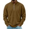 Men's Corduroy 1/4 Zip Pullover, Retro Long Sleeve Top with Stand Collar and Pocket