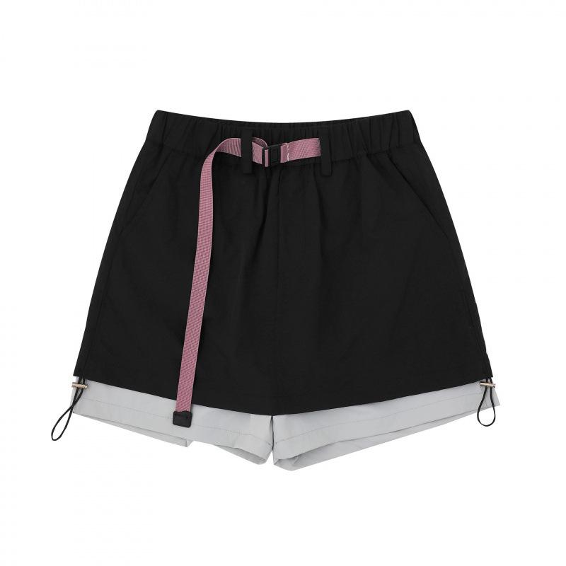 

Guan Qu Women s Summer Quick-Dry High-Waist Outdoor Shorts with Color Block Waistband Small чёрный