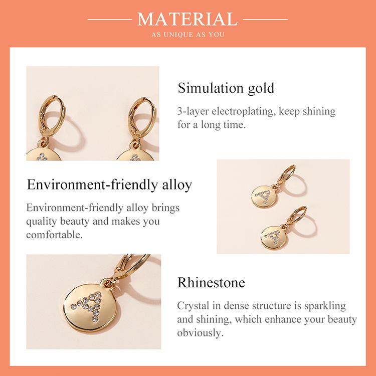 Bisaer Bright Colorful Rhinestones Alphabet A Round Shape Stud Earrings for Women Simple Jewelry