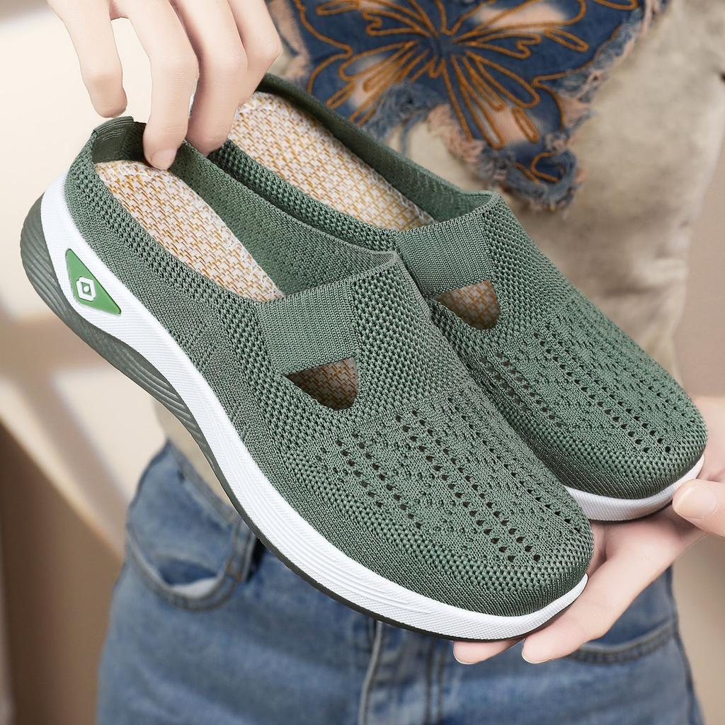 Half Slide Women Shoes Versatile Casual Shoes Breathable Closed Toe Slide Slip On Lazy Shoes Mesh Soft Bottom Single Shoes Women Comfortable Sneakers