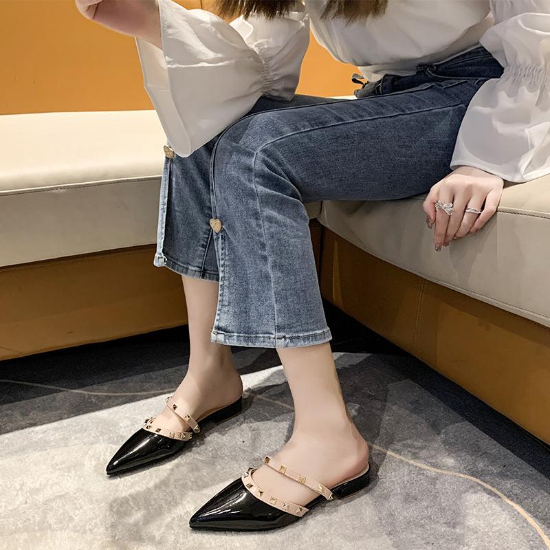 2025 Summer New Bag Head Low Heel Cool Slippers Women's Pointed Fashion Internet Celebrity Versatile Korean Version Willow Nail Half Tray Shoes