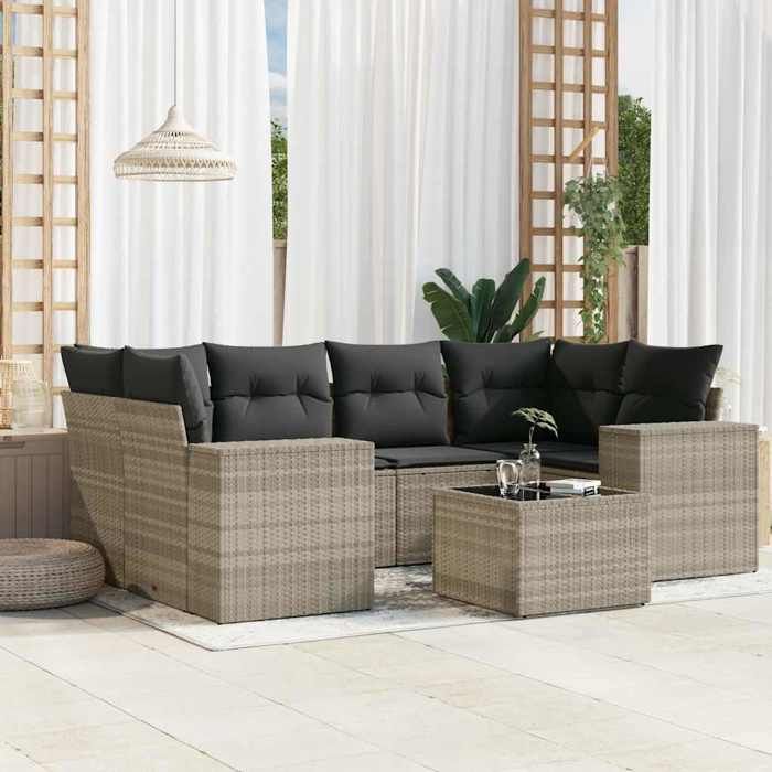 VidaXL Salon de Jardin avec Coussins 7 pcs, Canapés avec Dossier, Ensemble de Meubles, Mobilier de Terrasse Patio, Gris 3222321