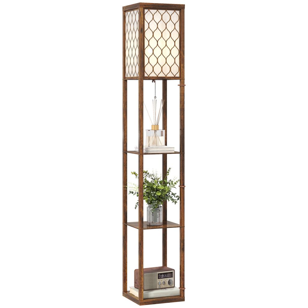 Three-Shelf Standing Lamp - Rustic Brown/White
