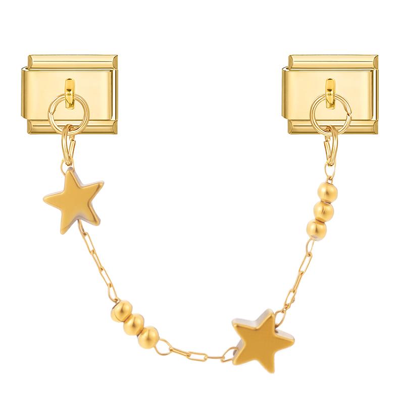 Gold Color Flower Cat Paw Star Moon Heart Sun Tassel Chain Italian Charm Links Fit 9mm Stainless Steel Bracelet Women DIY Making