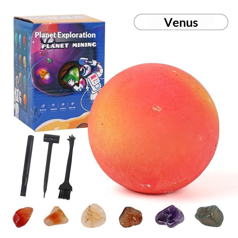 Excavation Planet Digging Kit Hidden Colorful Gems Safe Easy-Grip Digging Tools Puzzle Toy for Kids Group Play Time