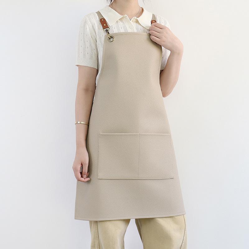 

Pu Leather Apron Waterproof And Oil-Proof Apron Waist Household Kitchen Catering Lychee Leather Work Clothes 71*56 бежевый