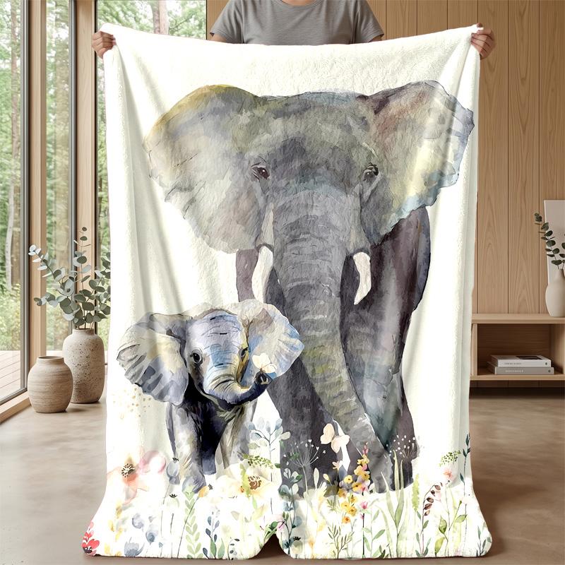 Elephants Among Flowers Theme Blanket Lightweight Warm Flannel Blanket Decorative Throw Blanket for Home Decoration