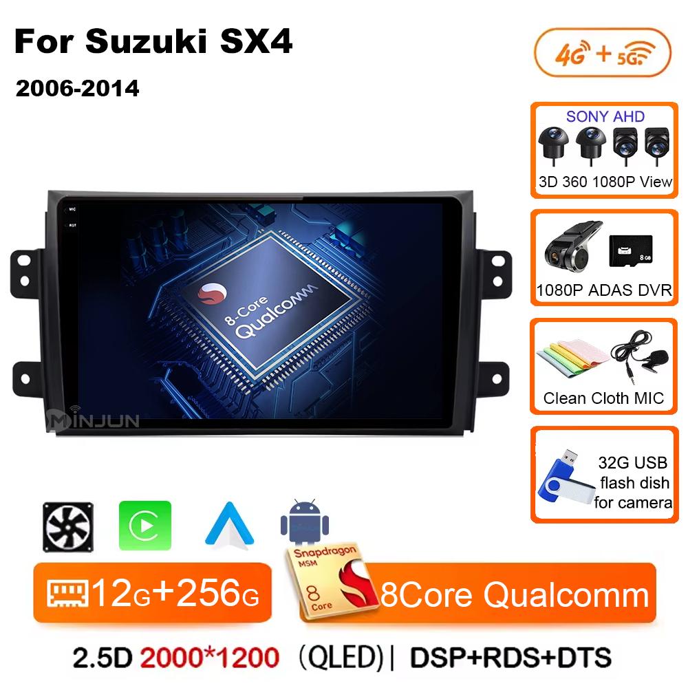 Android 14 Car Radio For Suzuki SX4 2006  2007 2008 2009 2010 - 2014 Qualcomm Wireless Carplay Auto Multimedia Player Navigation