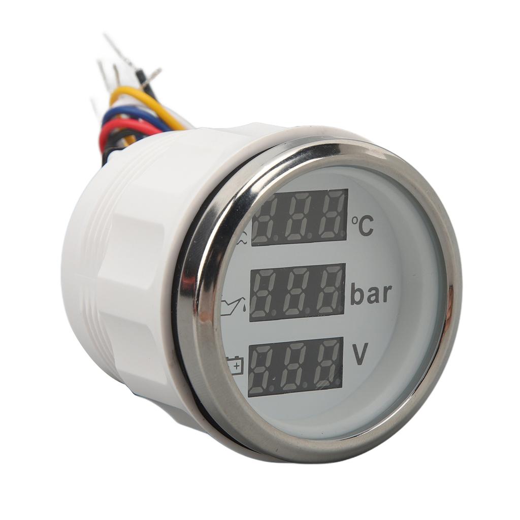 Water Temp Gauge Oil Pressure Voltage Meter 52mm 3 in 1 Digital Display Meter for RV Yacht Fishing