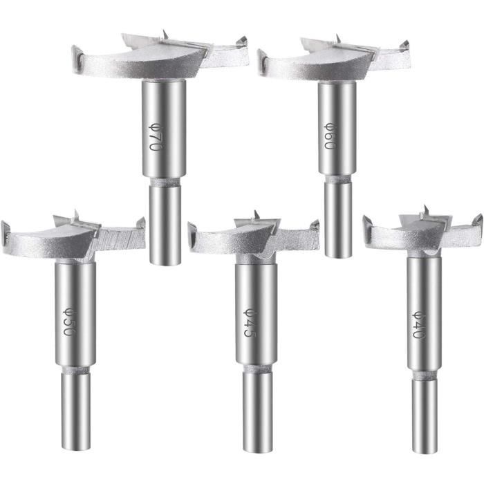 5 Pcs Mches Bois, (4045506070mm) Fraises a Bois Carbure Assortiment de Mches Pour La Perforation Du Bois, Tiroir,
