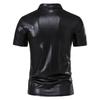 Summer Men's Short Sleeve Polo Shirt Shiny Metallic Streetwear Lapel T-shirts Men Gold Stage Costume Disco Party NightClub Tops