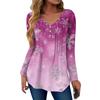 Women's Fashion Casual Christmas Tree Print V-Neck Decorative Button Long Sleeve T-Shirt Top