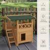 Cat House Outdoor W/ Balcony Stairs Roof, 77 X 50 X 73 Cm, Natural Wood Finish