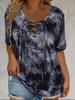 Top Casual da Donna a Manica Corta Tie Dye con Lacci e Scollo a V Taglie Forti
