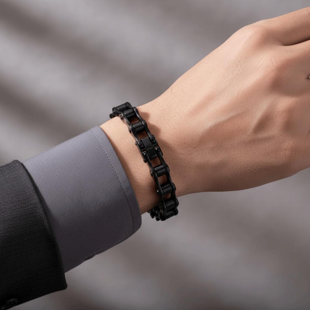 Stainless Steel Bike Chain Design Bracelet Adjustable High Polished Biker Link Chain Bracelet Comfortable To Wear Fashion