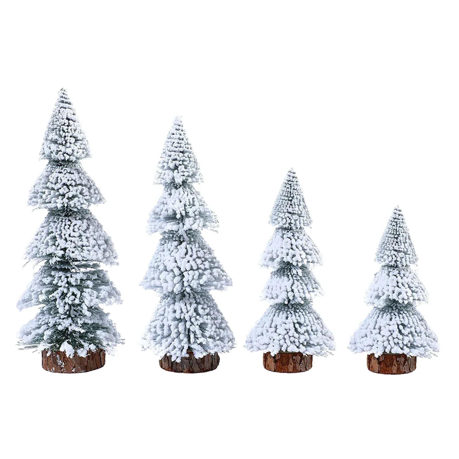 4pcs Tower Shaped Flocking Snow Pine Tree Desktop Christmas Tree Ornament Christmas Decoration Scene Arrangement Other