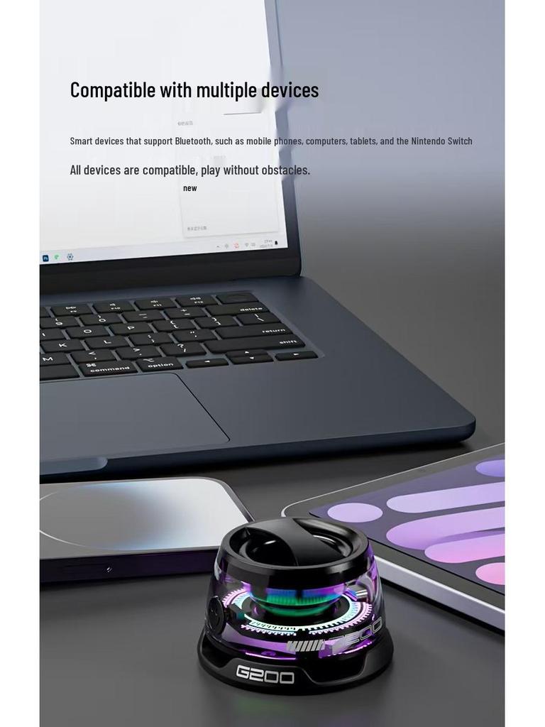 G200 Bluetooth Speaker with Magnetic Adsorption - Portable Mini Speaker with Lighting and Subwoofer