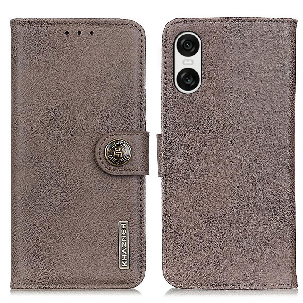 

KHAZNEH For Sony Xperia 10 VI Leather Wallet Case Cowhide Texture Phone Cover Khaki