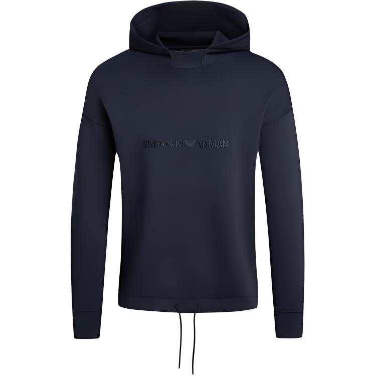 Emporio Armani Ea Fw24 Hooded Drop Shoulder Letter Embroidered Long Sleeve Sweatshirt Men sweatshirt Navy-Blue 6D1MA0-1JHSZ-0920 XL