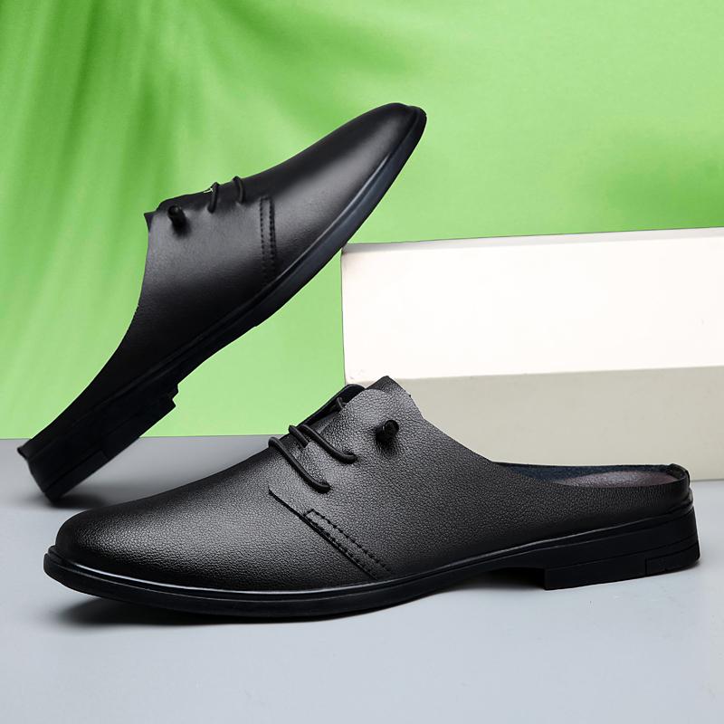 Fashion Leisure Walk Male Muller Shoes Stylish Adult Summer Half Drag Peas Leather Mens Slippers Penny Loafers Moccasins Men Lazy Flats