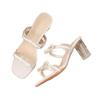 Bow Transparent Crystal New Fashion 2025 Spring Sweet Pink Cool Slippers Open-toed High-heeled Half Slippers Women