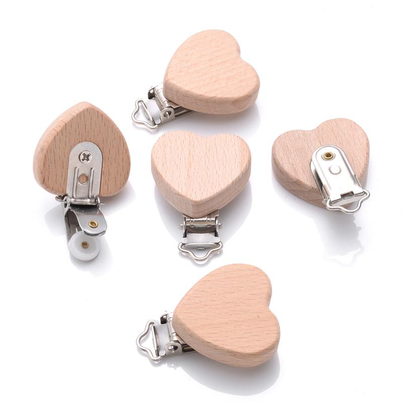 1Pcs Cute Animal Style Wood Natural Pacifier Chain Anti-Drop Beech Wood Dummy Clip DIY Essential Nipple Chain Accessories
