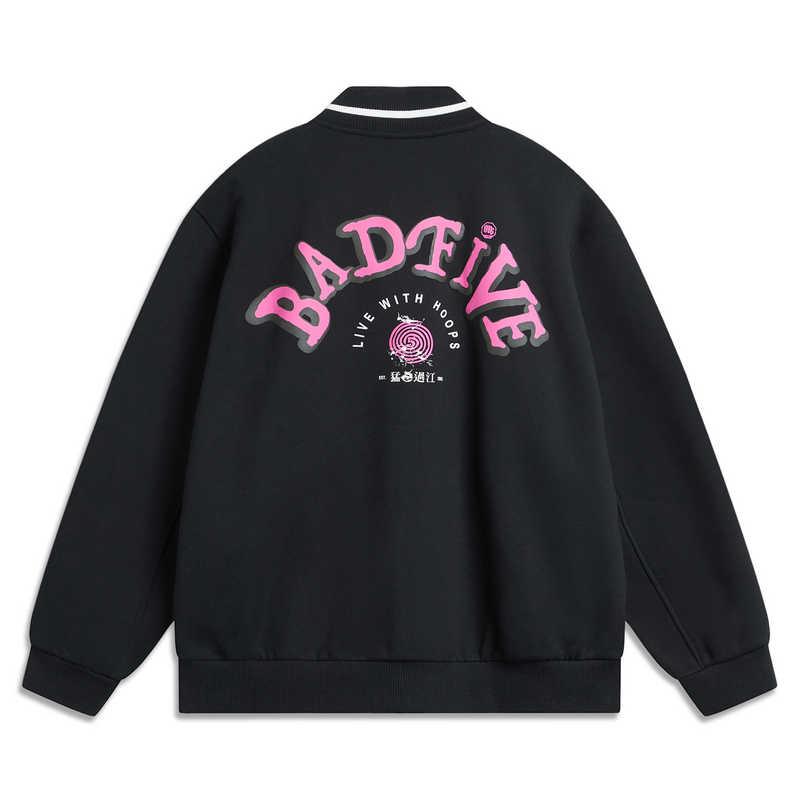 Li Ning Basketball Series Bad Five Letter Single Button Comfortable Breathable Versatile Fleece Loose Baseball Jacket Men Jackets Black AFDU307-1