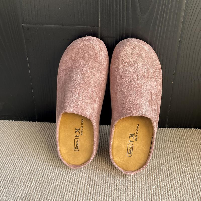 New Retro Solid Color Flat Bottom Women's Shoes Ladies Slides Fashion Suede Slippers Mules Casual Cozy Female Sandals