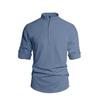 Spring New Men's Solid Color Stand Up Collar Long Sleeved Cotton and Linen Fashionable Casual Top