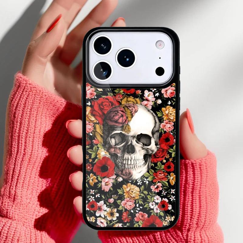 Skull With Roses Phone Case for iPhone 17 Air 16e 15 14 13 Pro Max Back Cover for 12 11 Pro Coque