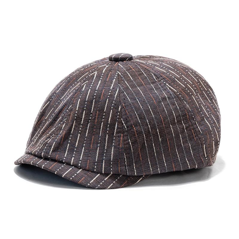 Striped Octagonal Cap Men's British Vintage Painter's Cap Newsboy Cap Women's Cap