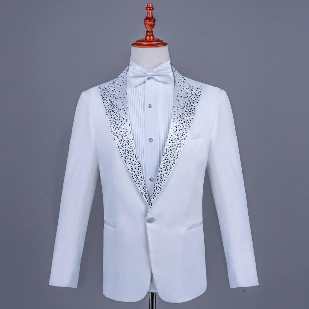 Men's Single-Breasted Rhinestone Suit Set for Banquet and Performance