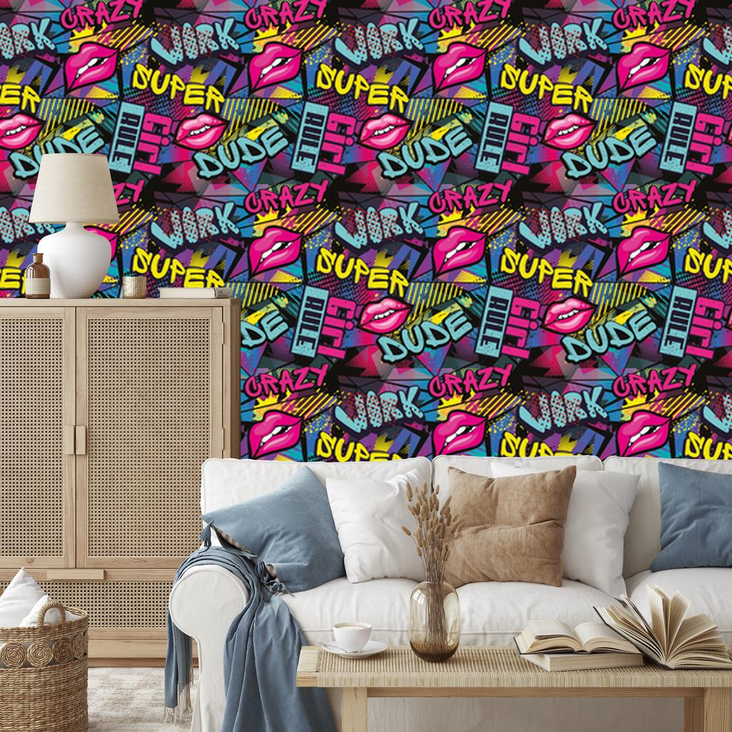 Graffiti Style Wallpaper for Living Room and Bedroom 50x1000