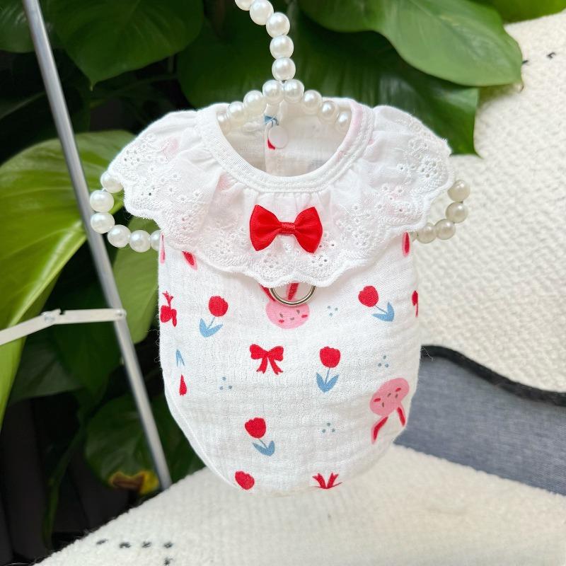 Spring and Summer Breathable Cake Lace Blouse Pet Dog and Cat Clothing Air Conditioner Suit Strapless Pet Apparel