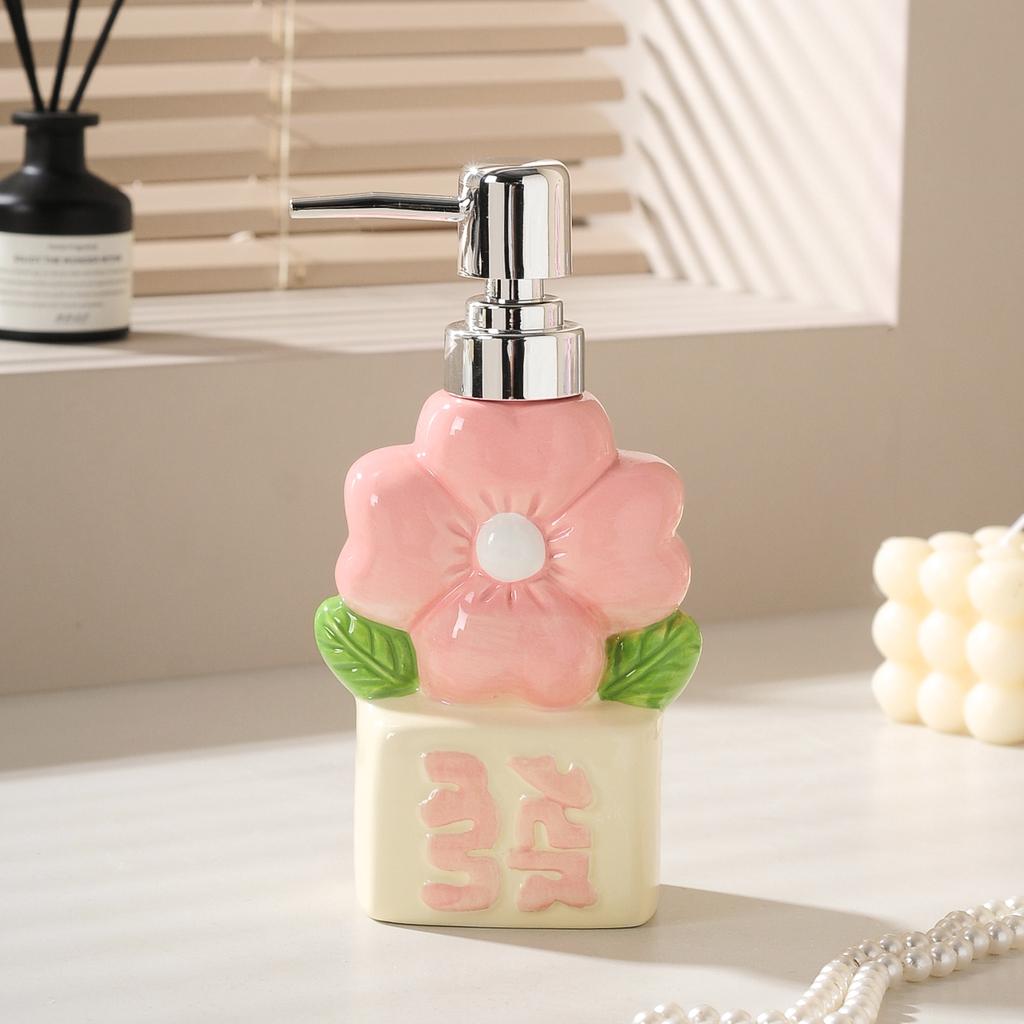 Soap dispenser creative flower lotion press bottle hand sanitizer bottle bathroom shower gel shampoo ceramic bottle bathroom