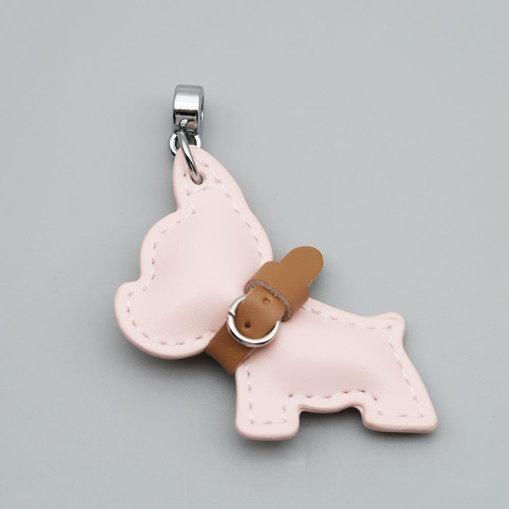 Handmade French Bulldog Genuine Leather Keychain with Anti-Lost Woven Rope Lanyard.