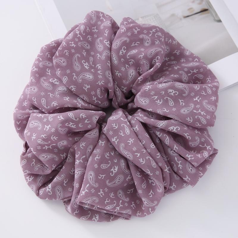 Large Hair Band Elastic Chiffon Scrunchies Floral Print Malaysian Bunch Hair Tie Oversized Volumizing Malaysian Rubber Band