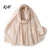 Floral Embroidered Shawl Solid Color for Women, Lightweight Soft Gauze Scarf with Vine Texture, 180x90cm Breathable Wrap Spring Summer Autumn
