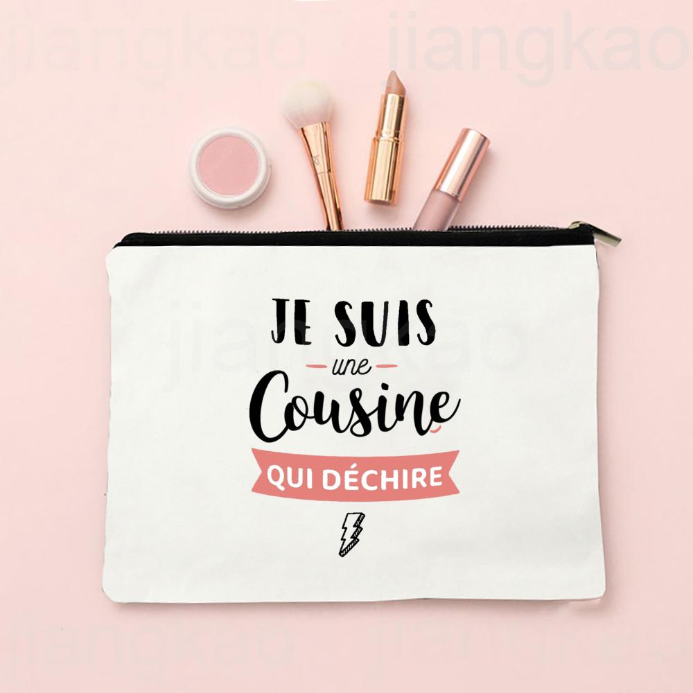 Best Cousin In The World French Print Makeup Bag Pouch Women Travel Neceser Toiletry Storage Bags Cosmetic Bag Gift for Cousins