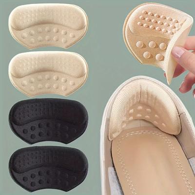 2 Paia di 4 Pezzi di Talloniere Autoadesive, Beige, Nero - Poliestere Ipoallergenico, Suole Antiscivolo e Anti-Vesciche per Scarpe Troppo Grandi, Solette