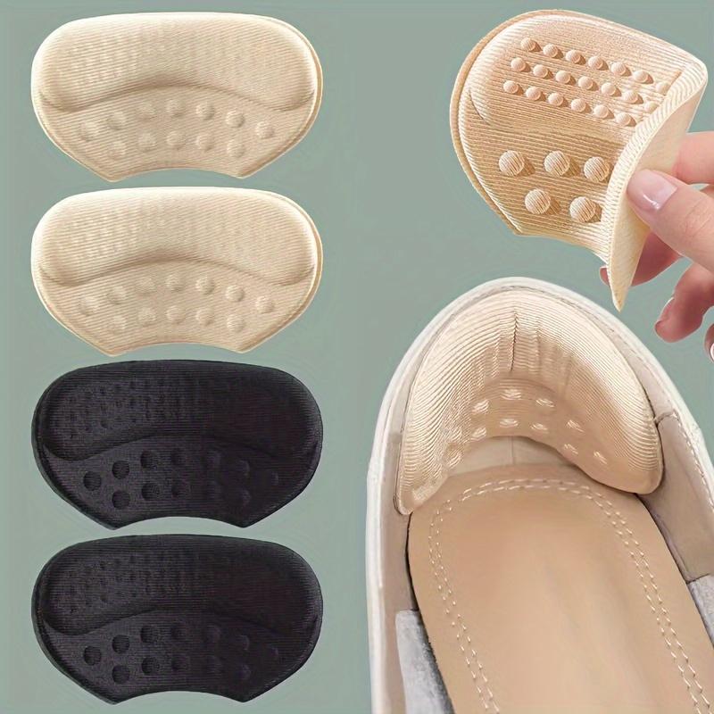 2 Pairs of 4 Pack Self-Adhesive Heel Pads, Beige, Black - Hypoallergenic Polyester, Anti-Slip and Anti-Blister Insoles for Too Large Shoes, Insoles