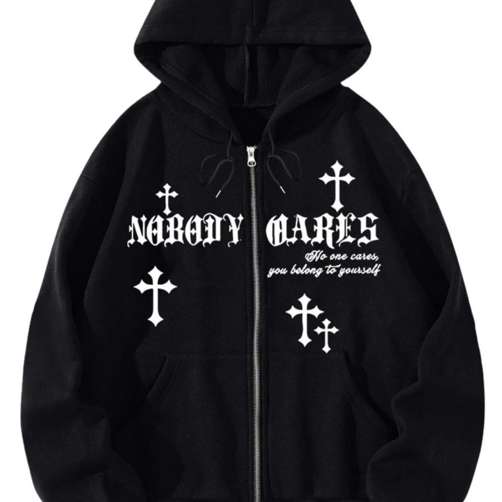 2024 Gothic Star Cross Print Zip-up Hoodie Sweatshirt